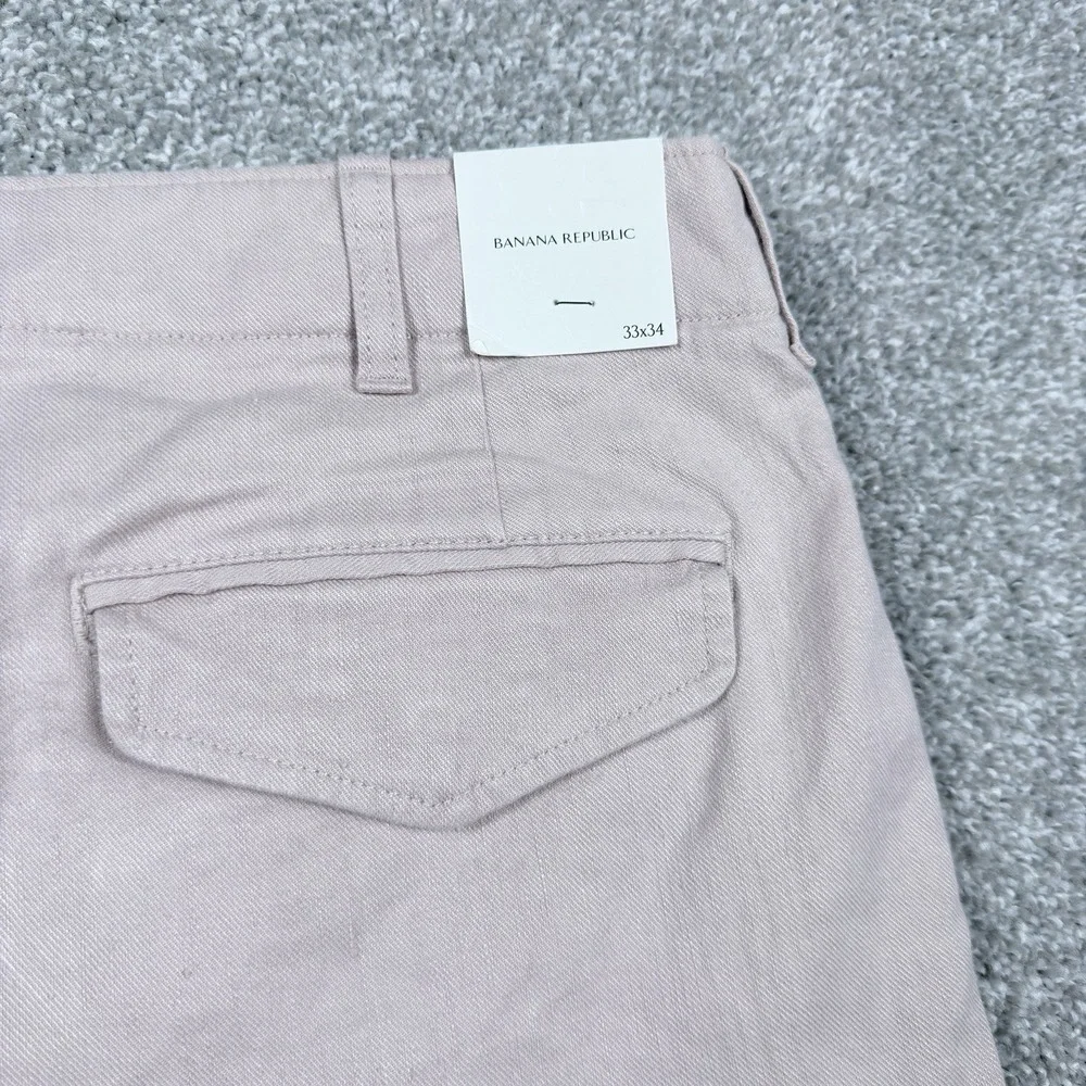 Banana Republic Slim Chino Pants Men 33x34 Faded Pink Linen Cotton Stretch NWT
